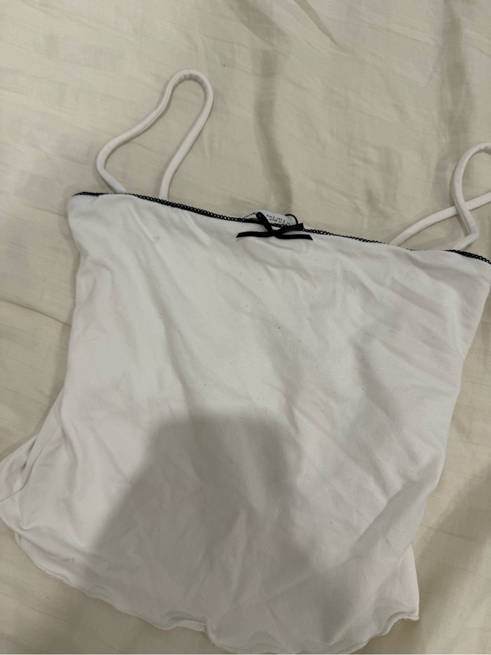 Bershka White Spaghetti Strap Cami with Black Trim